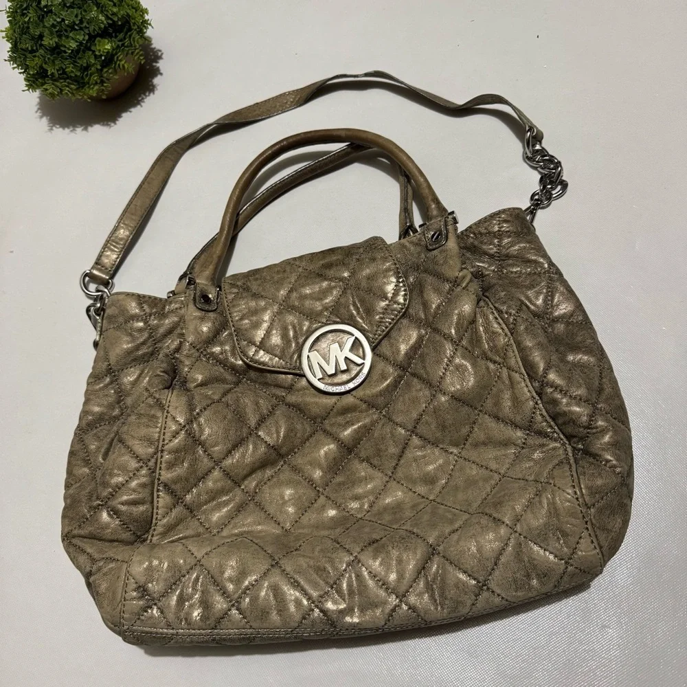 Michael Kors Large Fulton Quilted Leather Tote Bag Purse Nickel Gun Metal